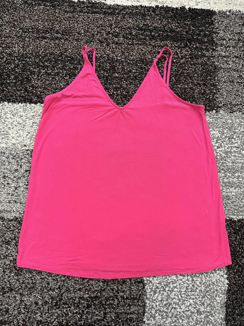 LOLONG (XL) Pink V-Neck Spaghetti Strap Loose Swing Tank Top Hot Adjustable Cami